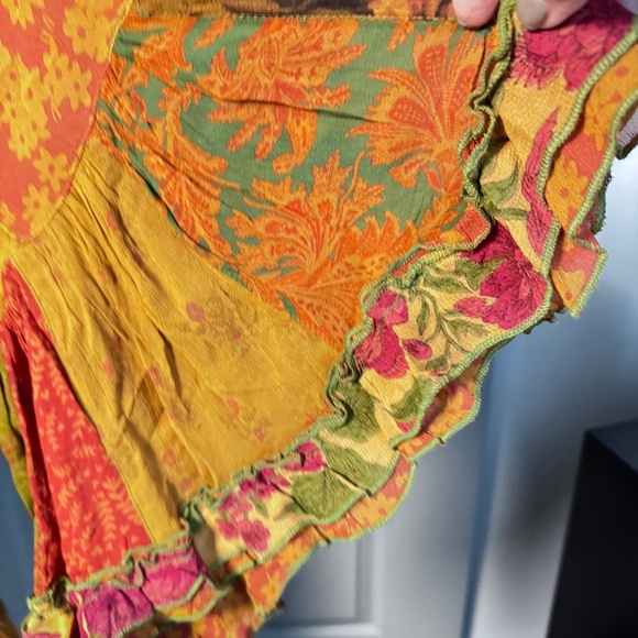 44335 YOUNG THREADS Overdyed Band Collar Jhabla Patchwork Top Camel SZ M - Picture 2 of 5